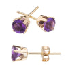 14k Yellow Gold Round Amethyst Stud Earrings
