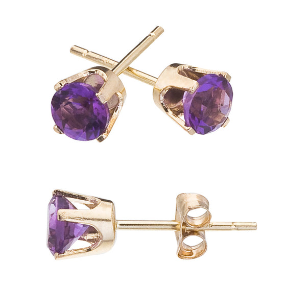 14k Yellow Gold Round Amethyst Stud Earrings