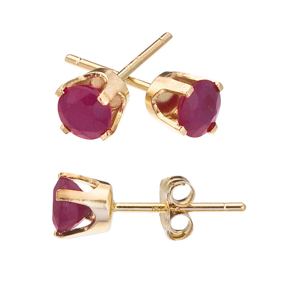 14k Yellow Gold Round Ruby Stud Earrings