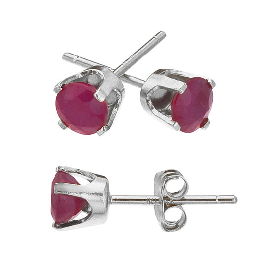 14k White Gold Round Ruby Stud Earrings