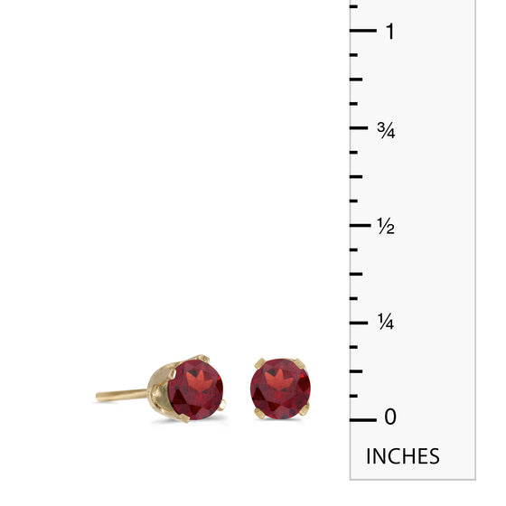14k Yellow Gold Round Garnet Stud Earrings