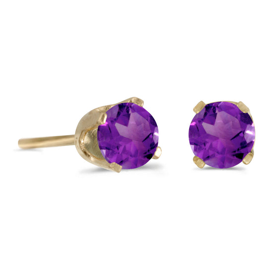 14k Yellow Gold Round Amethyst Stud Earrings