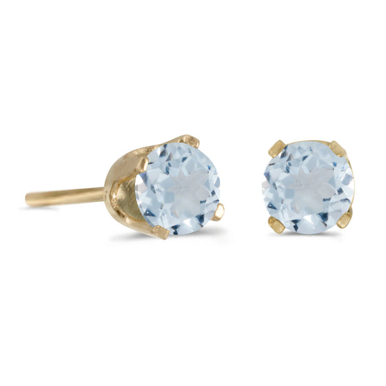 14k Yellow Gold Round Aquamarine Stud Earrings