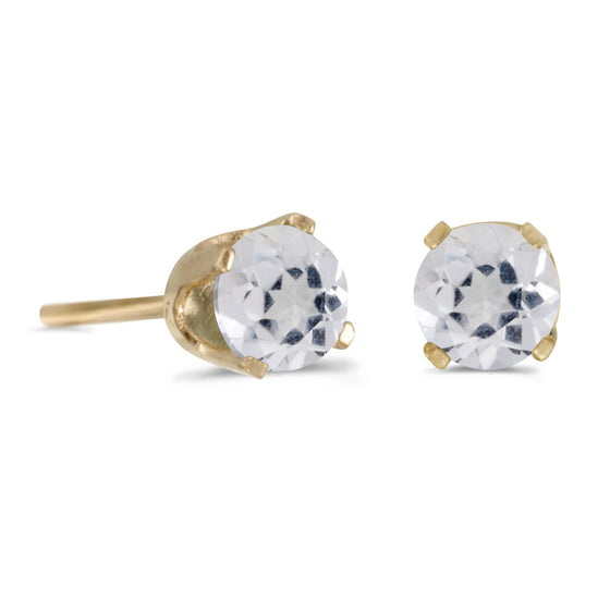 14k Yellow Gold Round White Topaz Stud Earrings