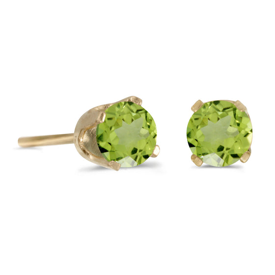 14k Yellow Gold Round Peridot Stud Earrings