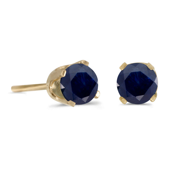 14k Yellow Gold Round Sapphire Stud Earrings