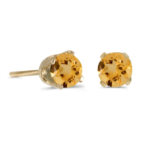 14k Yellow Gold Round Citrine Stud Earrings