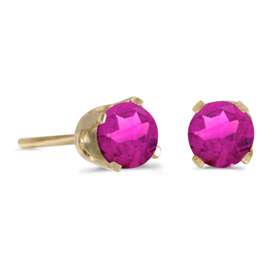 14k Yellow Gold Round Pink Topaz Stud Earrings