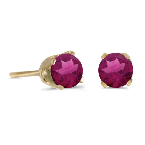 14k Yellow Gold Round Rhodolite Garnet Stud Earrings