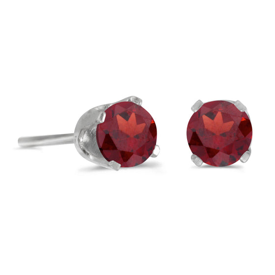 14k White Gold Round Garnet Stud Earrings