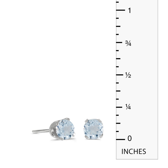 14k White Gold Round Aquamarine Stud Earrings