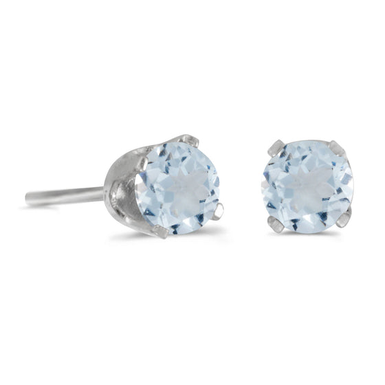 14k White Gold Round Aquamarine Stud Earrings