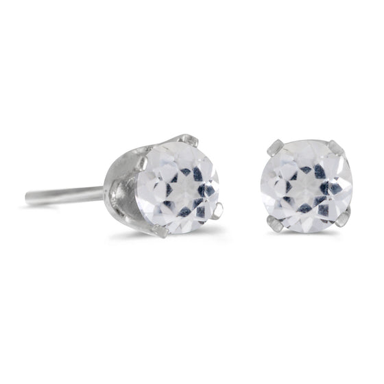 14k White Gold Round White Topaz Stud Earrings