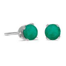  14k White Gold Round Emerald Stud Earrings