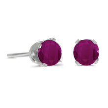  14k White Gold Round Ruby Stud Earrings