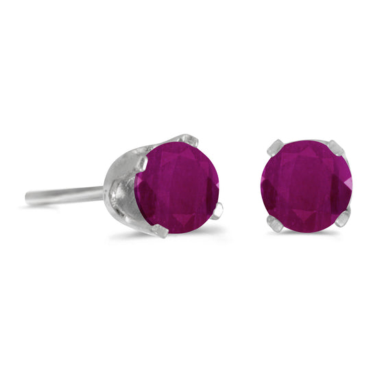 14k White Gold Round Ruby Stud Earrings