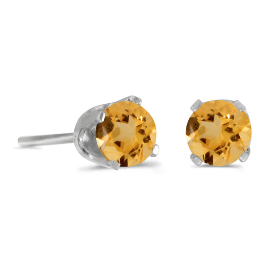 14k White Gold Round Citrine Stud Earrings