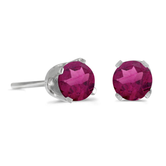 14k White Gold Round Rhodolite Garnet Stud Earrings