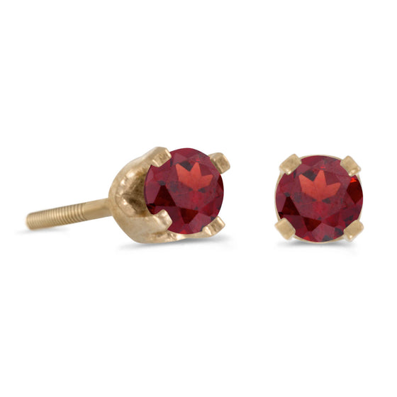 14k Yellow Gold Round Garnet Screw-back Stud Earrings