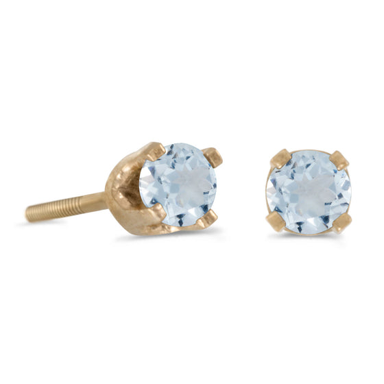 14k Yellow Gold Round Aquamarine Screw-back Stud Earrings