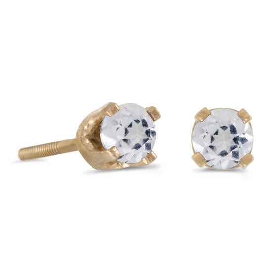 14k Yellow Gold Round White Topaz Screw-back Stud Earrings