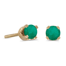  14k Yellow Gold Round Emerald Screw-back Stud Earrings