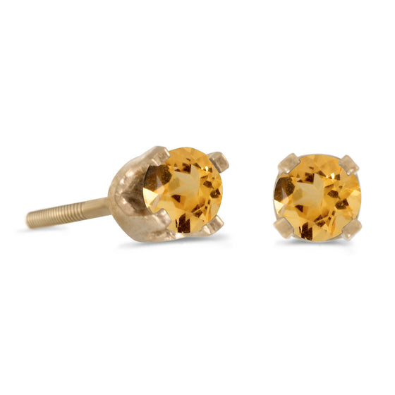 14k Yellow Gold Round Citrine Screw-back Stud Earrings