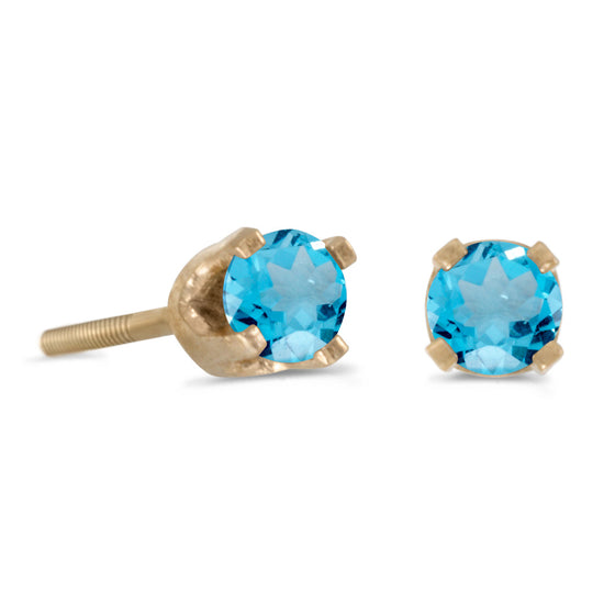 14k Yellow Gold Round Blue Topaz Screw-back Stud Earrings