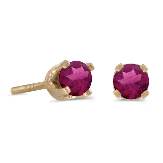 14k Yellow Gold Round Rhodolite Garnet Screw-back Stud Earrings