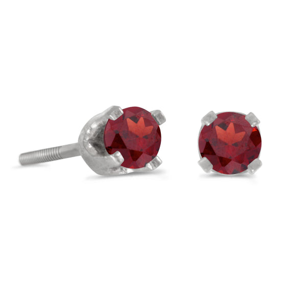 14k White Gold Round Garnet Screw-back Stud Earrings