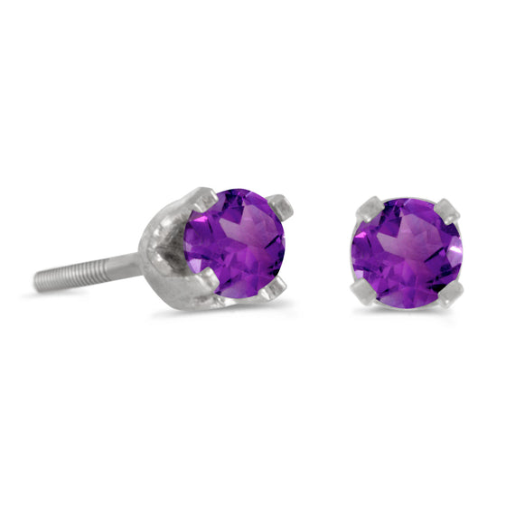 14k White Gold Round Amethyst Screw-back Stud Earrings
