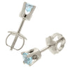 14k White Gold Round Aquamarine Screw-back Stud Earrings