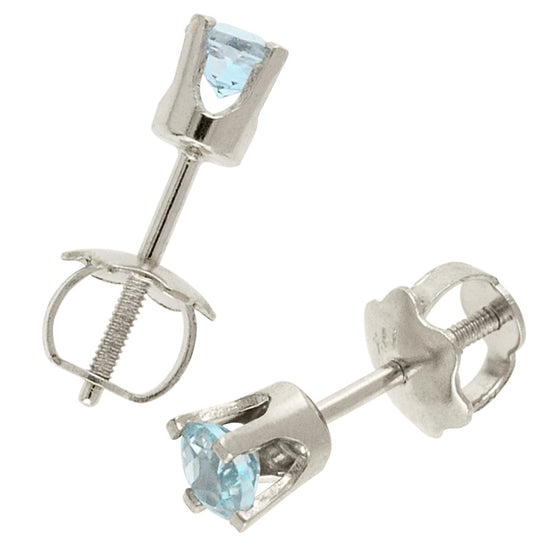14k White Gold Round Aquamarine Screw-back Stud Earrings