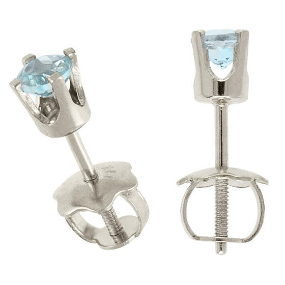 14k White Gold Round Aquamarine Screw-back Stud Earrings