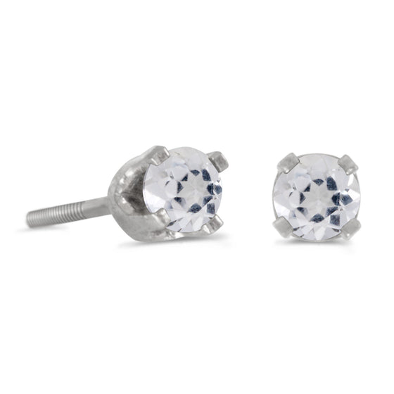 14k White Gold Round White Topaz Screw-back Stud Earrings