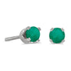 14k White Gold Round Emerald Screw-back Stud Earrings
