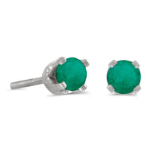  14k White Gold Round Emerald Screw-back Stud Earrings
