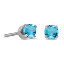  14k White Gold Round Blue Topaz Screw-back Stud Earrings