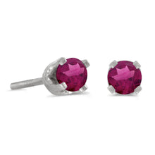  14k White Gold Round Rhodolite Garnet Screw-back Stud Earrings