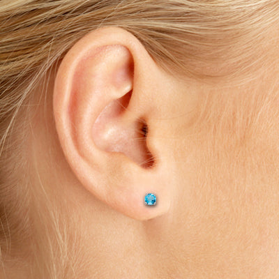 14k White Gold Round Blue Topaz Stud Earrings