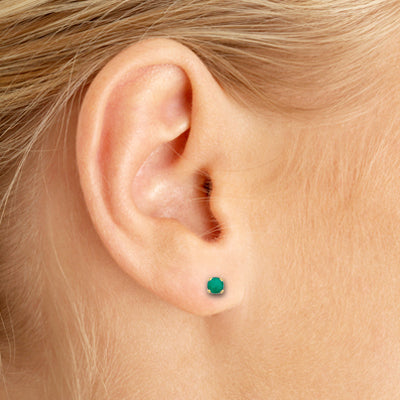 14k Yellow Gold Round Emerald Stud Earrings