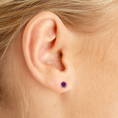 14k White Gold Round Ruby Stud Earrings