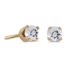  14k Yellow Gold Round White Topaz Stud Earrings