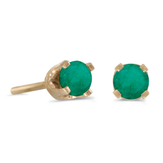 14k Yellow Gold Round Emerald Stud Earrings