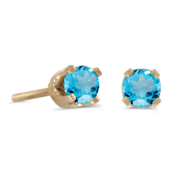 14k Yellow Gold Round Blue Topaz Stud Earrings