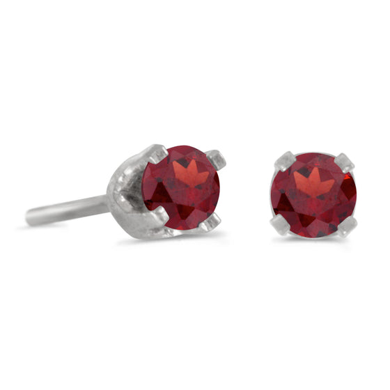 14k White Gold Round Garnet Stud Earrings