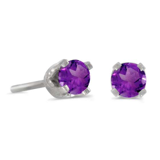 14k White Gold Round Amethyst Stud Earrings