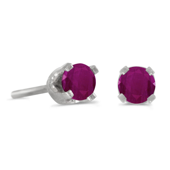 14k White Gold Round Ruby Stud Earrings