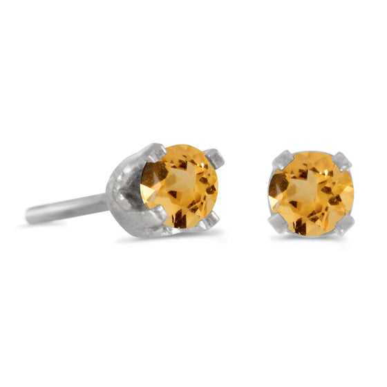 14k White Gold Round Citrine Stud Earrings