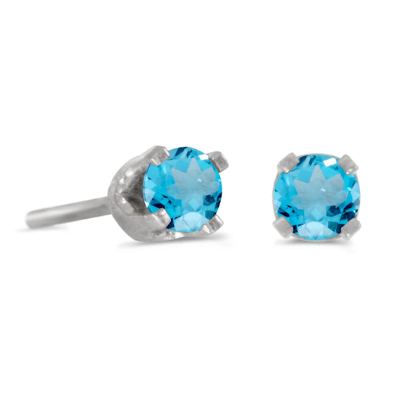 14k White Gold Round Blue Topaz Stud Earrings